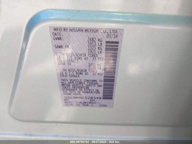 5N1AL0MM9EC528548 Infiniti QX60
