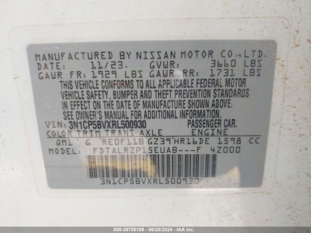 3N1CP5BVXRL500930 Nissan Kicks S Xtronic Cvt