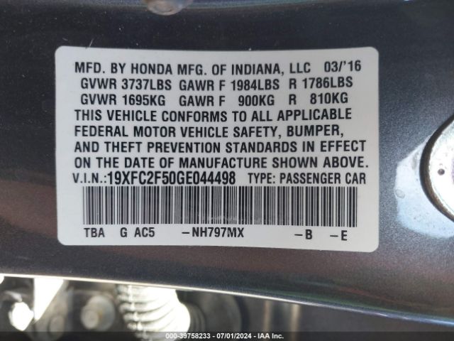 19XFC2F50GE044498 Honda Civic Lx