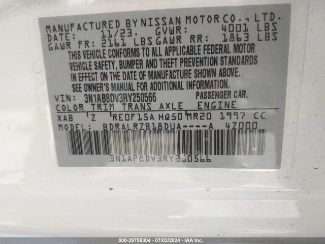 Nissan Sentra Sr Xtronic Cvt 2024 3N1AB8DV3RY250566 Image 9