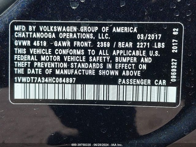 1VWDT7A34HC064897 Volkswagen Passat 1.8t R-line