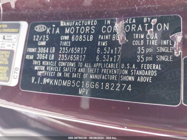 KNDMB5C16G6182274 KIA SEDONA LX