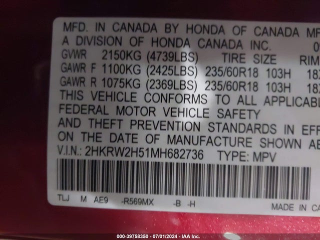 Honda Cr-v Awd Ex 2021 2HKRW2H51MH682736 Image 9