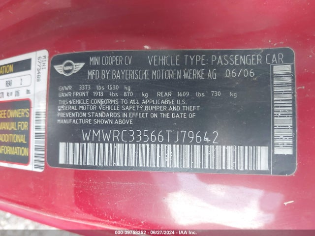 2006 MINI COOPER WMWRC33566TJ79642 Photo 8
