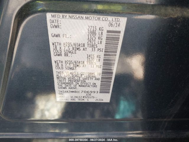 5N1AR2MM8EC706993 Nissan Pathfinder Sv