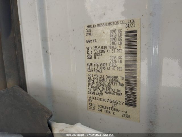 5N1AT3CB1MC764627 Nissan Rogue Sl Intelligent Awd