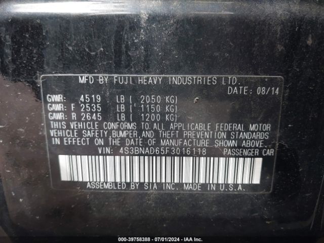 4S3BNAD65F3016118 Subaru Legacy 2.5i Premium