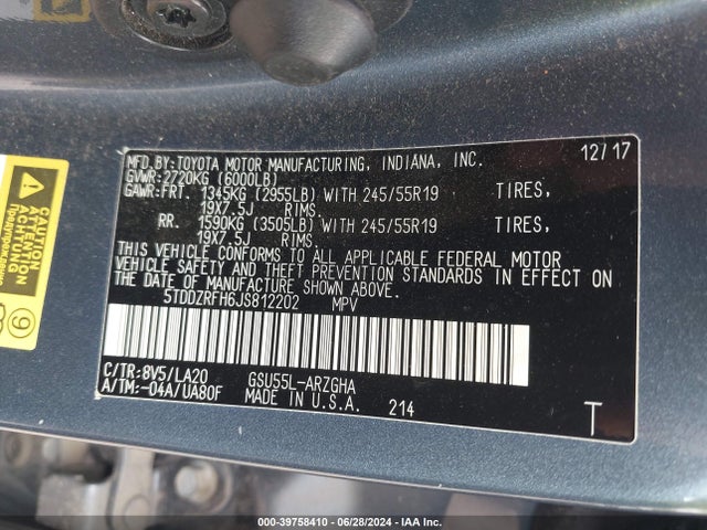 Toyota Highlander Limited Platinum 2018 5TDDZRFH6JS812202 Image 9