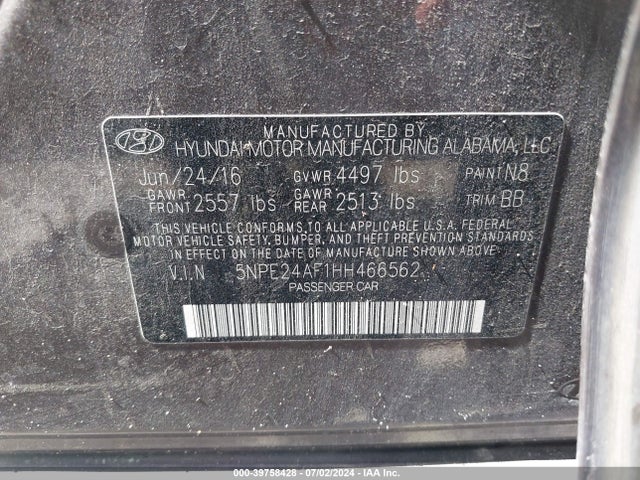 Hyundai SONATA SE 2017 5NPE24AF1HH466562 Image 9