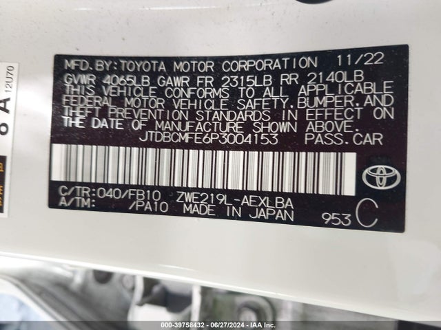 Toyota Corolla Hybrid Le 2023 JTDBCMFE6P3004153 Image 9