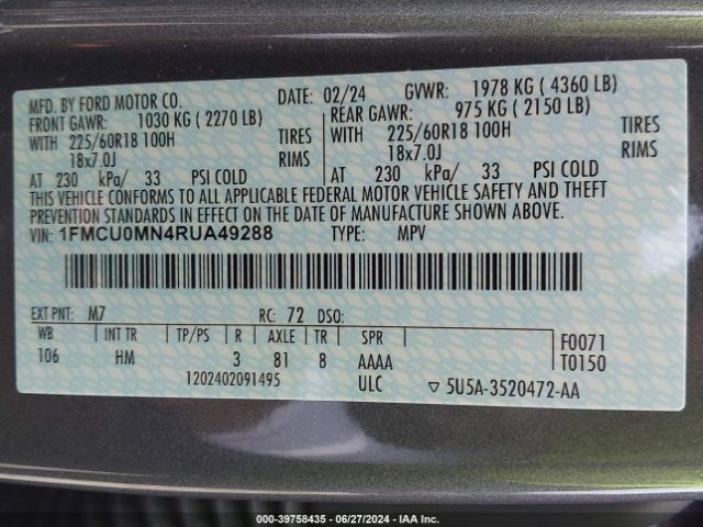 1FMCU0MN4RUA49288 Ford Escape St-line