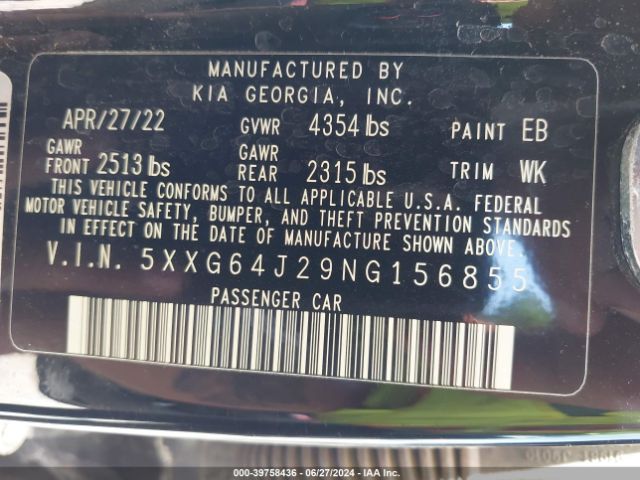 5XXG64J29NG156855 KIA K5 Gt-line