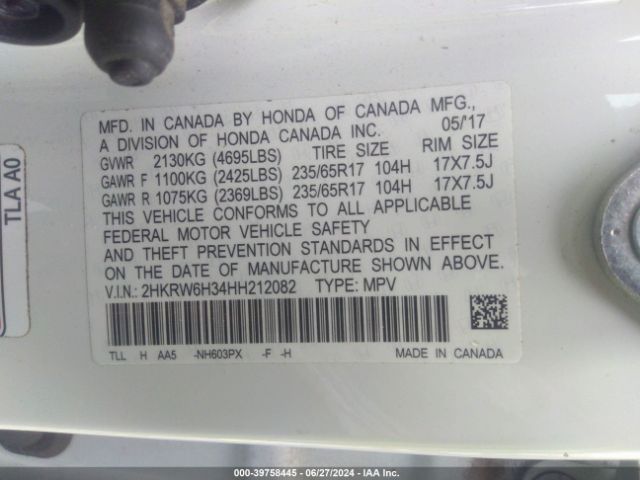 2HKRW6H34HH212082 Honda CR-V LX