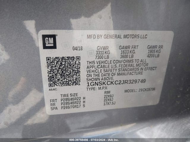 1GNSKCKC2JR329749 Chevrolet Tahoe Premier