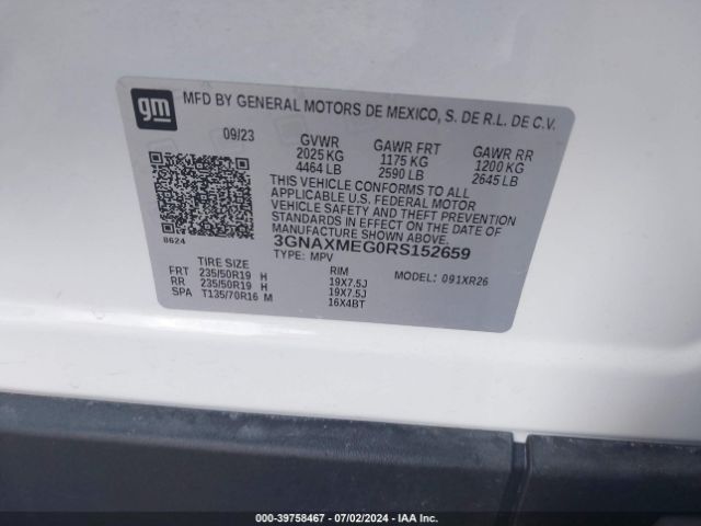 3GNAXMEG0RS152659 Chevrolet Equinox Fwd Rs