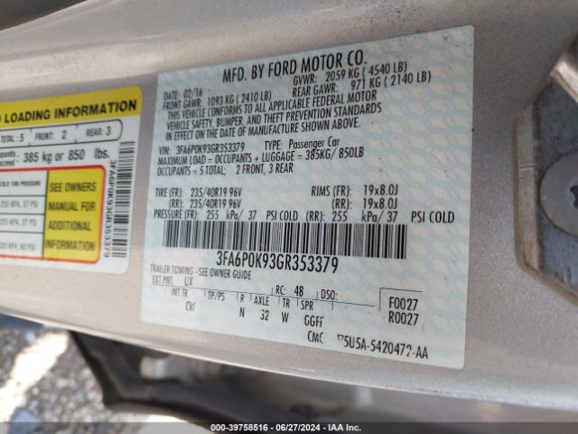 3FA6P0K93GR353379 Ford Fusion Titanium