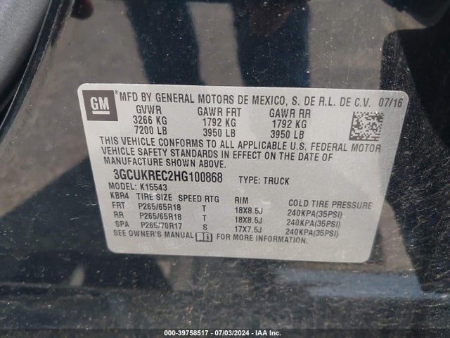 Chevrolet Silverado 1500 2lt 2017 3GCUKREC2HG100868 Image 9