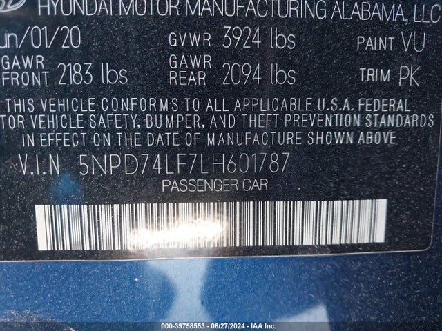 Hyundai ELANTRA SE 2020 5NPD74LF7LH601787 Image 9