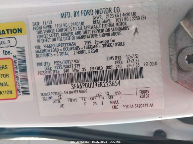3FA6P0UU9ER223654 Ford Fusion Hybrid S