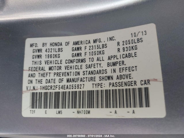 Honda Accord Sport 2014 1HGCR2F54EA055927 Image 9