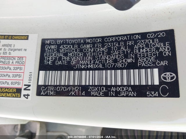 Toyota C-HR LE 2020 JTNKHMBX4L1077807 Image 9