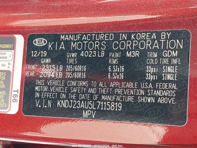 KNDJ23AU5L7115819 KIA SOUL LX