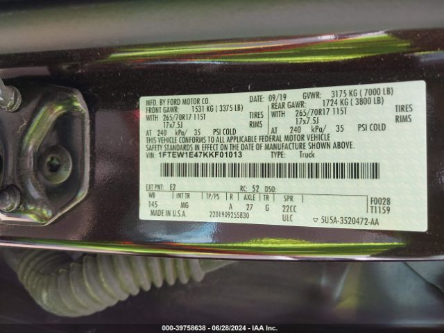 1FTEW1E47KKF01013 Ford F-150 Xlt