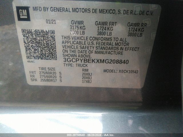 3GCPYBEKXMG208840 Chevrolet Silverado 1500 Custom