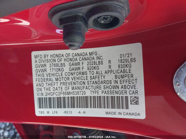 Honda Civic Lx 2021 2HGFC2F66MH538729 Image 9