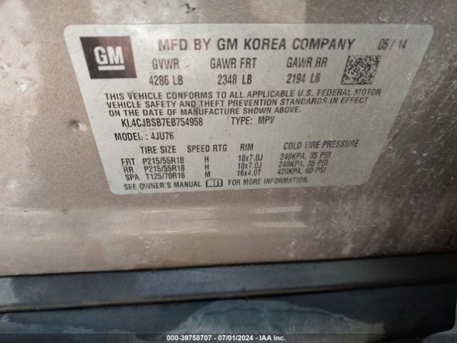 KL4CJBSB7EB754958 Buick Encore Convenience