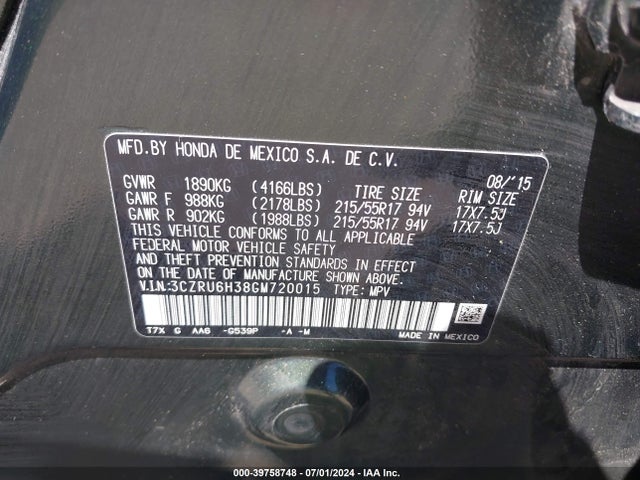 Honda HR-V LX 2016 3CZRU6H38GM720015 Image 9