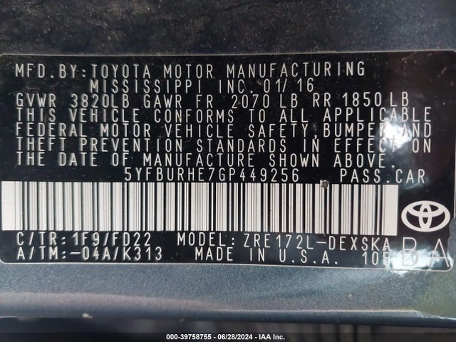 Toyota Corolla S Plus 2016 5YFBURHE7GP449256 Image 9