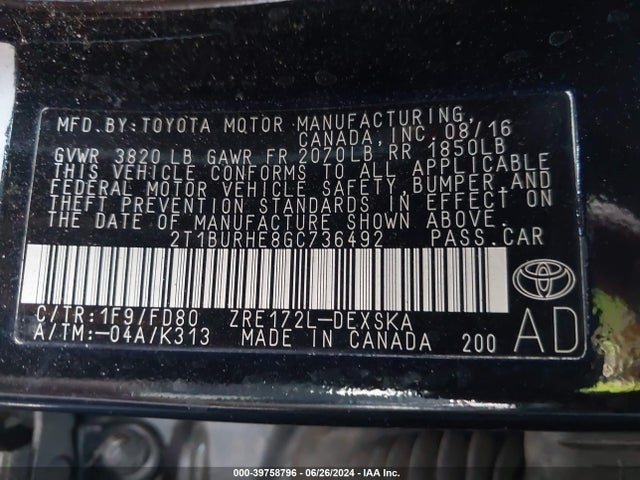 Toyota Corolla S Plus 2016 2T1BURHE8GC736492 Image 9