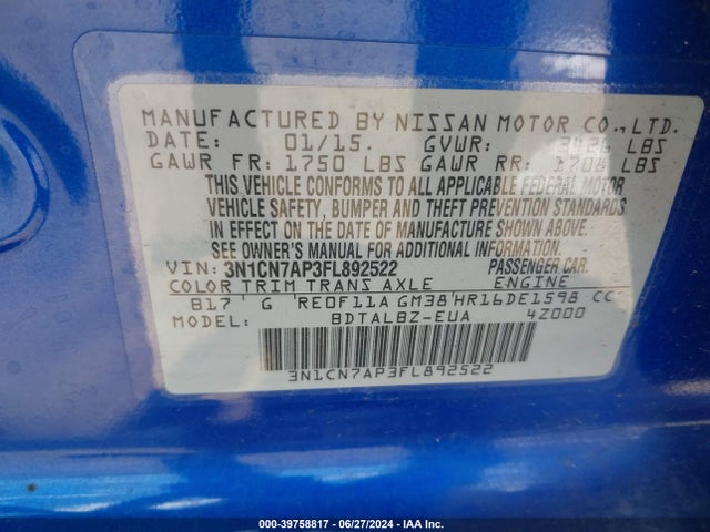Nissan Versa 1.6 Sv 2015 3N1CN7AP3FL892522 Image 9