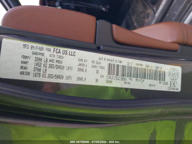 1C4RJFJT9JC158501 Jeep Grand Cherokee Summit