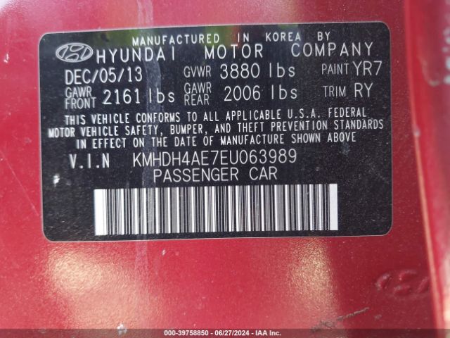 KMHDH4AE7EU063989 Hyundai Elantra Limited