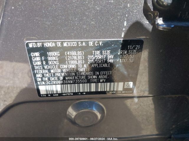 3CZRU6H36NM735500 Honda Hr-v Awd Lx