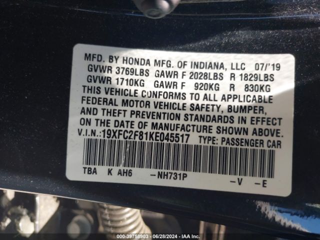 19XFC2F81KE045517 Honda Civic Sport