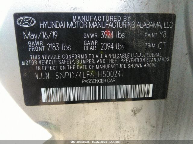 5NPD74LF6LH500241 Hyundai ELANTRA SE