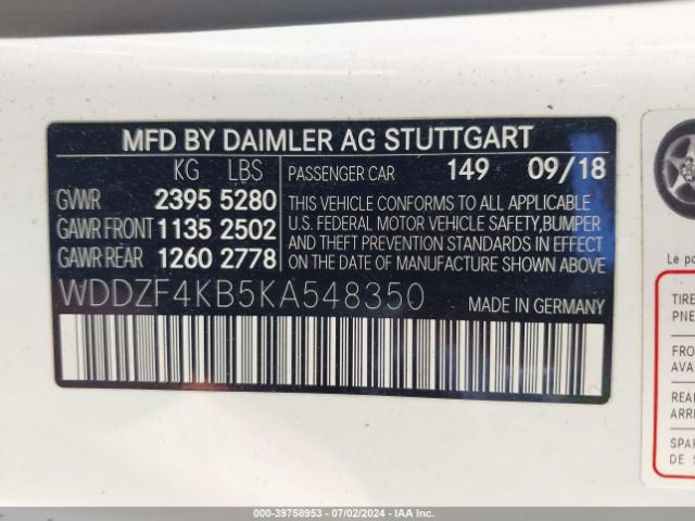 WDDZF4KB5KA548350 Mercedes-Benz E 300 4matic