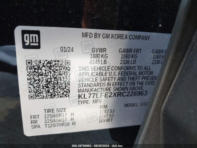 KL77LFE2XRC226963 Chevrolet Trax Fwd Sp