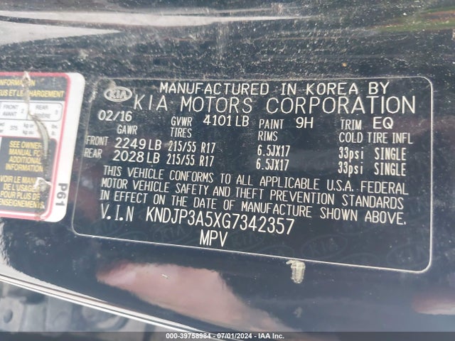 KIA SOUL + 2016 KNDJP3A5XG7342357 Image 9