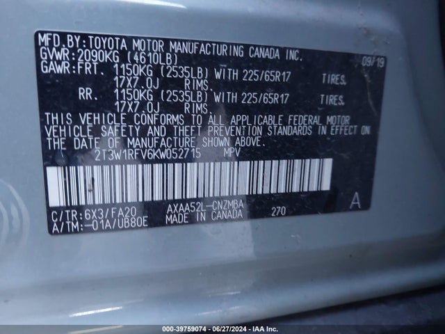 Toyota Rav4 Xle 2019 2T3W1RFV6KW052715 Image 9