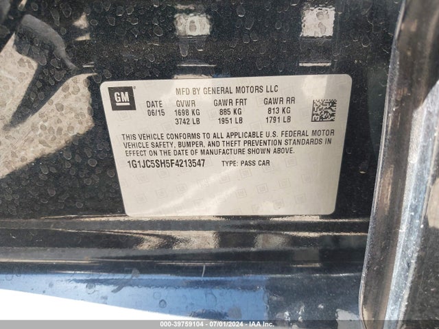 Chevrolet Sonic Lt Auto 2015 1G1JC5SH5F4213547 Image 9