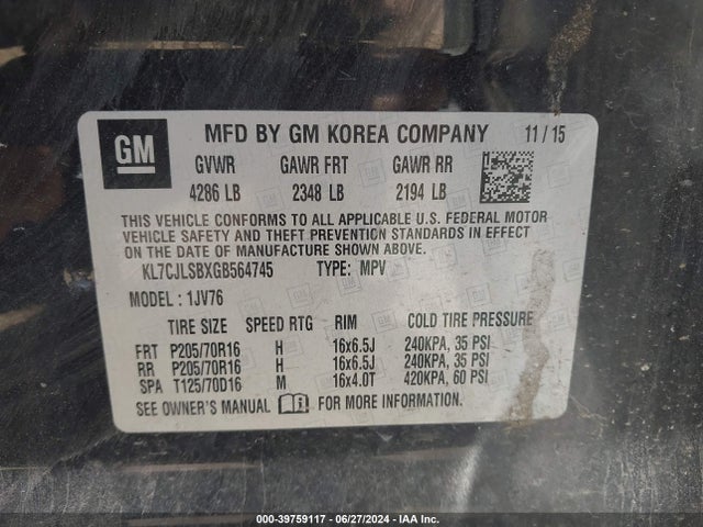 Chevrolet Trax Lt 2016 KL7CJLSBXGB564745 Image 9