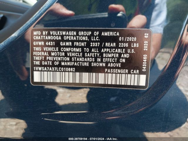 1VWSA7A37LC010662 Volkswagen Passat 2.0t Se