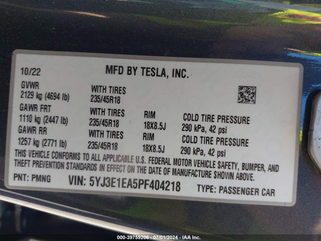 2023 TESLA MODEL 3 5YJ3E1EA5PF404218 Photo 8