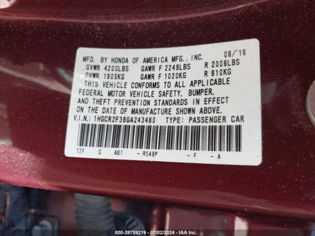 1HGCR2F36GA243480 Honda ACCORD LX