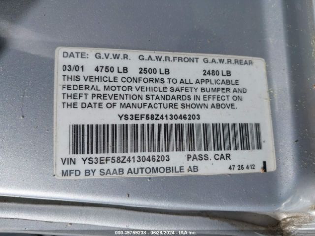 2001 SAAB 9-5 YS3EF58Z413046203 Photo 8