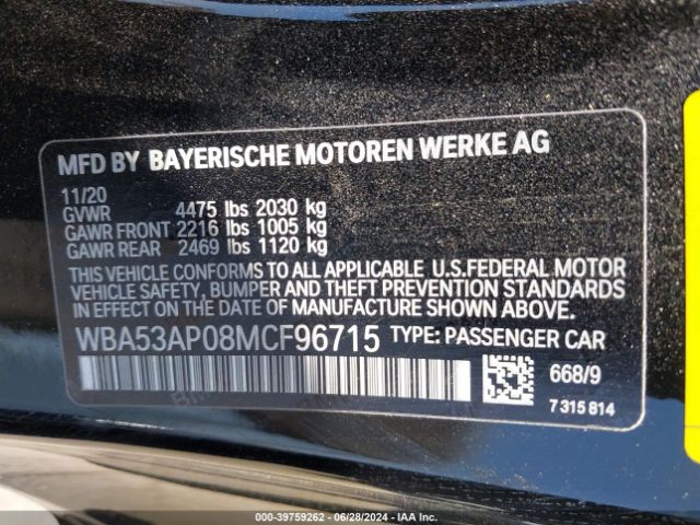 WBA53AP08MCF96715 BMW 430I